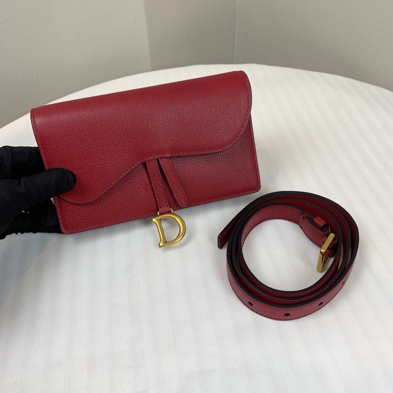 迪奥/Dior Saddle馬鞍 金扣酒紅色牛皮腰包胸包 多種背法的氣質小包 7x2.5x10.5cm-1