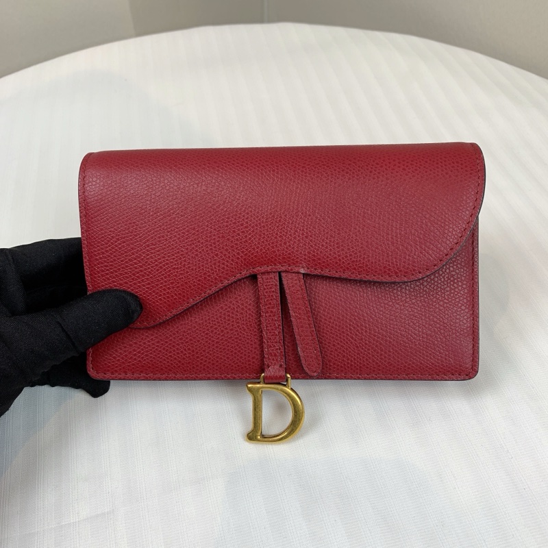 迪奥/Dior Saddle馬鞍 金扣酒紅色牛皮腰包胸包 多種背法的氣質小包 7x2.5x10.5cm-2