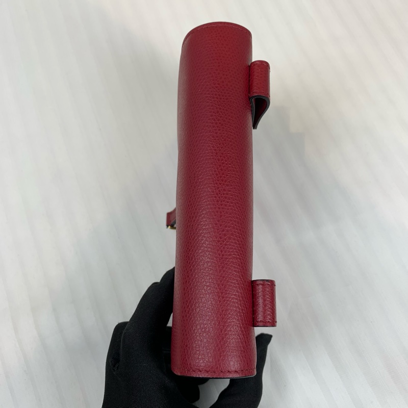 迪奥/Dior Saddle馬鞍 金扣酒紅色牛皮腰包胸包 多種背法的氣質小包 7x2.5x10.5cm-4