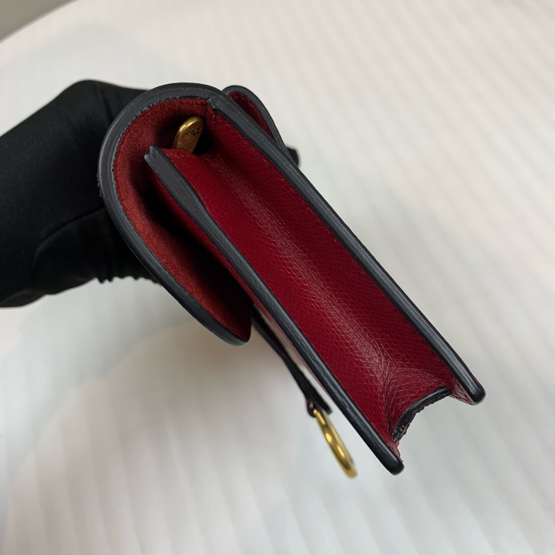 迪奥/Dior Saddle馬鞍 金扣酒紅色牛皮腰包胸包 多種背法的氣質小包 7x2.5x10.5cm-5