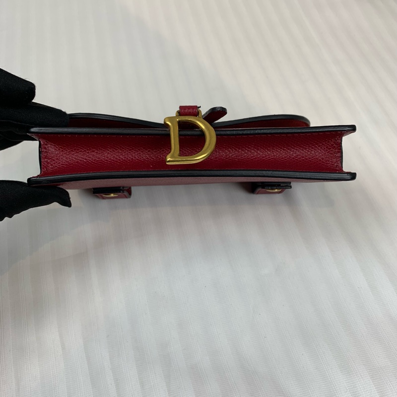迪奥/Dior Saddle馬鞍 金扣酒紅色牛皮腰包胸包 多種背法的氣質小包 7x2.5x10.5cm-6