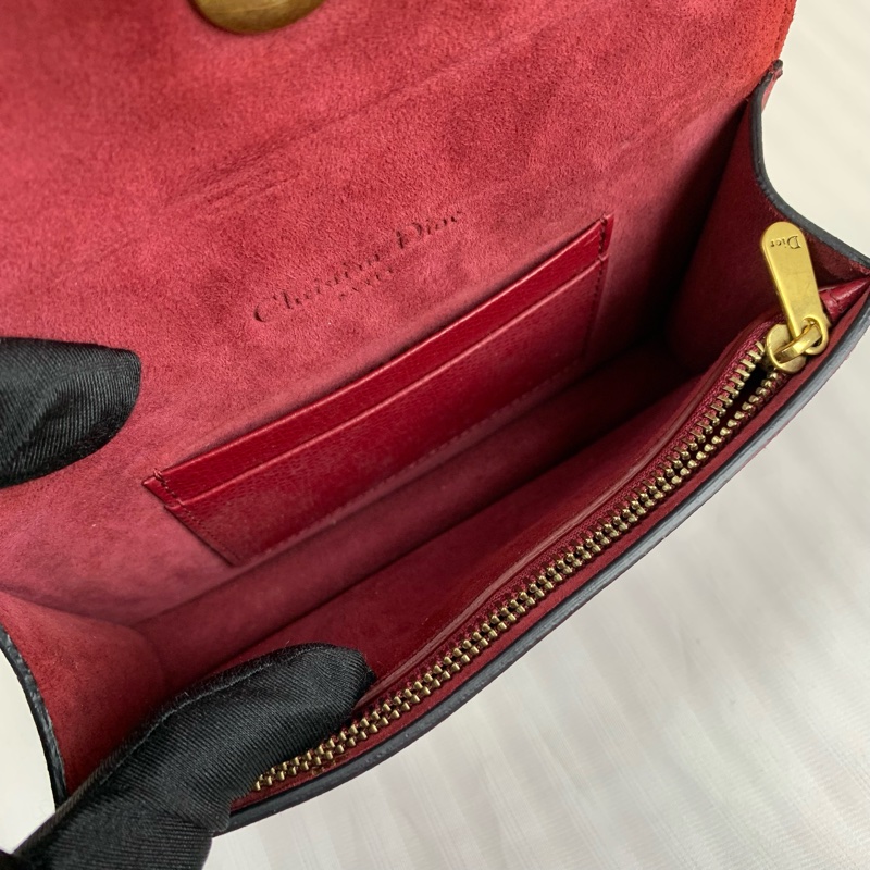 迪奥/Dior Saddle馬鞍 金扣酒紅色牛皮腰包胸包 多種背法的氣質小包 7x2.5x10.5cm-8