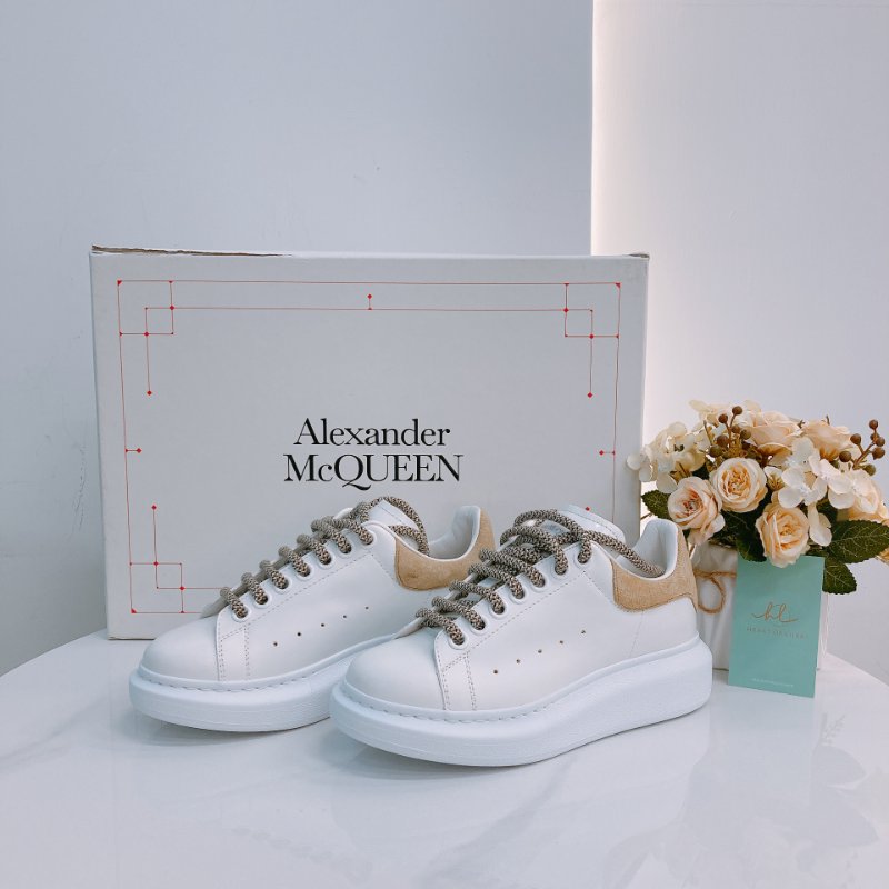 MS0672 Alexander Mcqueen 亞歷山大 麥昆 厚底休閒鞋 牛皮 白色 焦糖色 Oversized Sneakers Size 34.5 Calfskin White X Camel-0