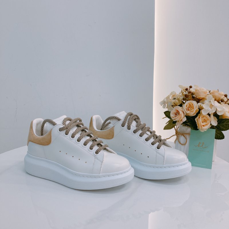 MS0672 Alexander Mcqueen 亞歷山大 麥昆 厚底休閒鞋 牛皮 白色 焦糖色 Oversized Sneakers Size 34.5 Calfskin White X Camel-1