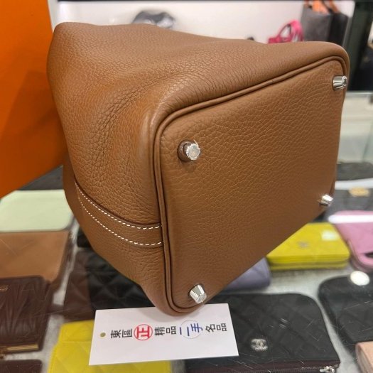 東區正精品㊣HERMES PICOTIN 18 愛馬仕金棕色銀釦菜籃水桶袋包鎖頭包手提包 Z刻 RZ6382-4