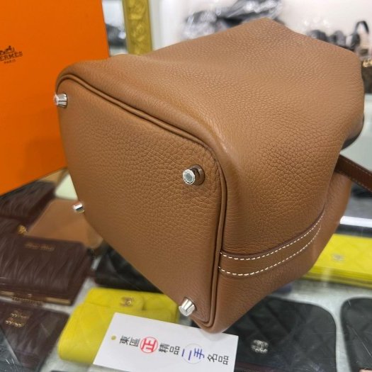 東區正精品㊣HERMES PICOTIN 18 愛馬仕金棕色銀釦菜籃水桶袋包鎖頭包手提包 Z刻 RZ6382-5