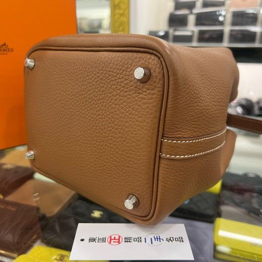 東區正精品㊣HERMES PICOTIN 18 愛馬仕金棕色銀釦菜籃水桶袋包鎖頭包手提包 Z刻 RZ6382-6