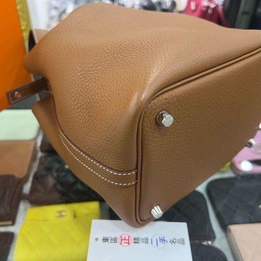 東區正精品㊣HERMES PICOTIN 18 愛馬仕金棕色銀釦菜籃水桶袋包鎖頭包手提包 Z刻 RZ6382-7