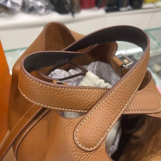 東區正精品㊣HERMES PICOTIN 18 愛馬仕金棕色銀釦菜籃水桶袋包鎖頭包手提包 Z刻 RZ6382-9