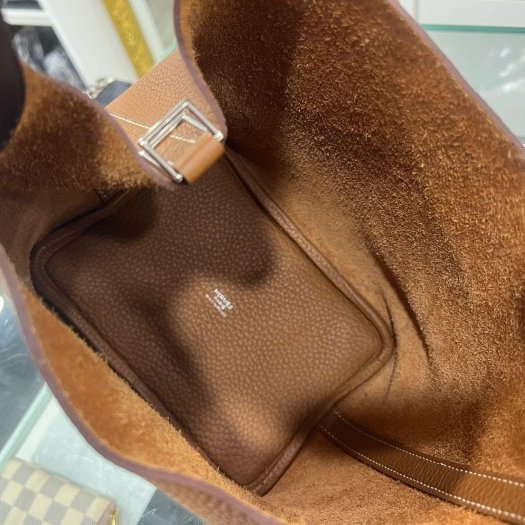 東區正精品㊣HERMES PICOTIN 18 愛馬仕金棕色銀釦菜籃水桶袋包鎖頭包手提包 Z刻 RZ6382-11