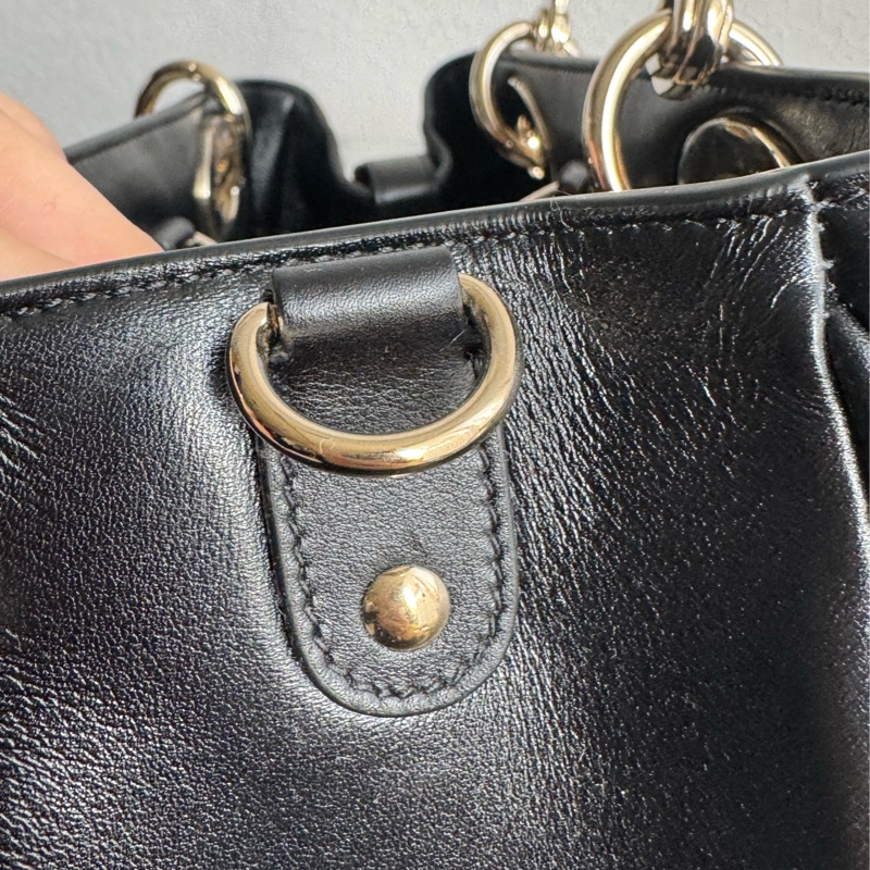 Dior黑色藤格紋淡金手提兩用包-10