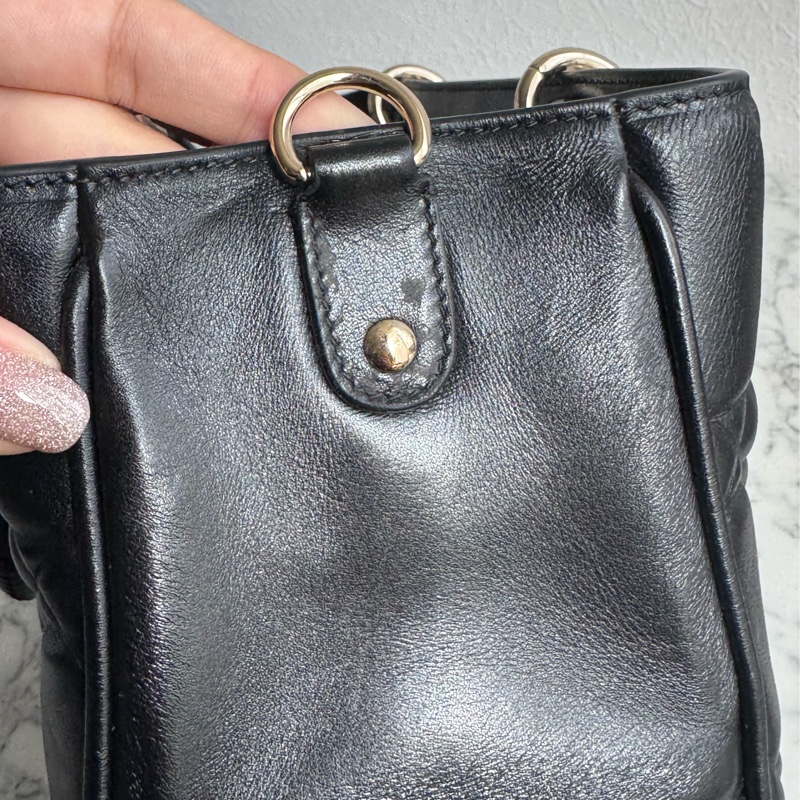 Dior黑色藤格紋淡金手提兩用包-12