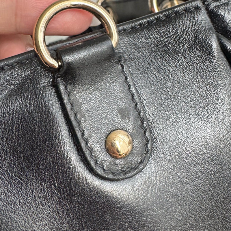 Dior黑色藤格紋淡金手提兩用包-13