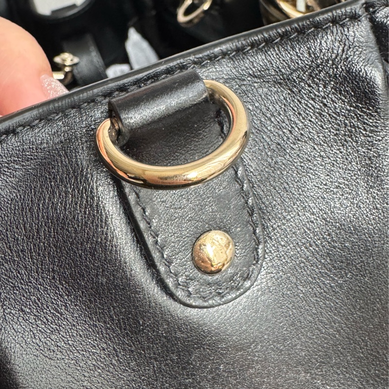 Dior黑色藤格紋淡金手提兩用包-14