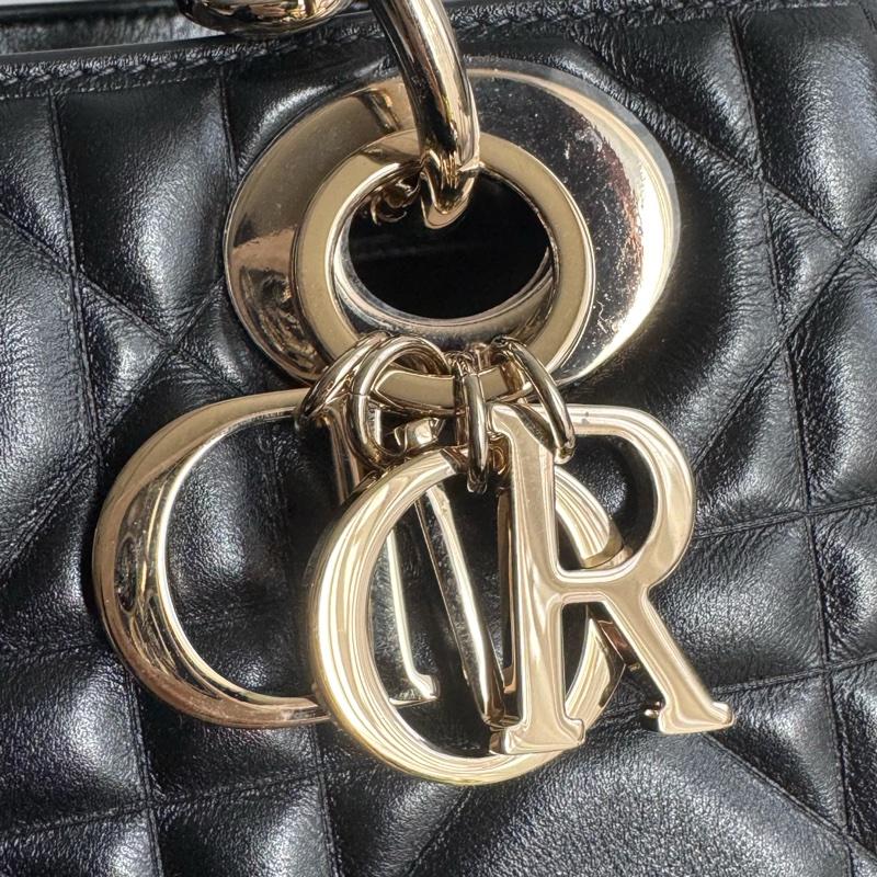 Dior黑色藤格紋淡金手提兩用包-19