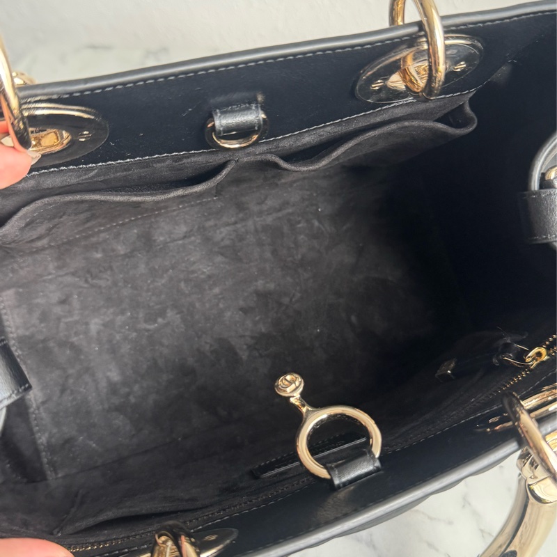 Dior黑色藤格紋淡金手提兩用包-24