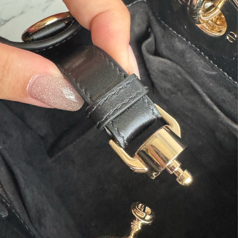 Dior黑色藤格紋淡金手提兩用包-33