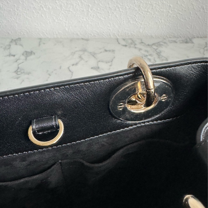 Dior黑色藤格紋淡金手提兩用包-38