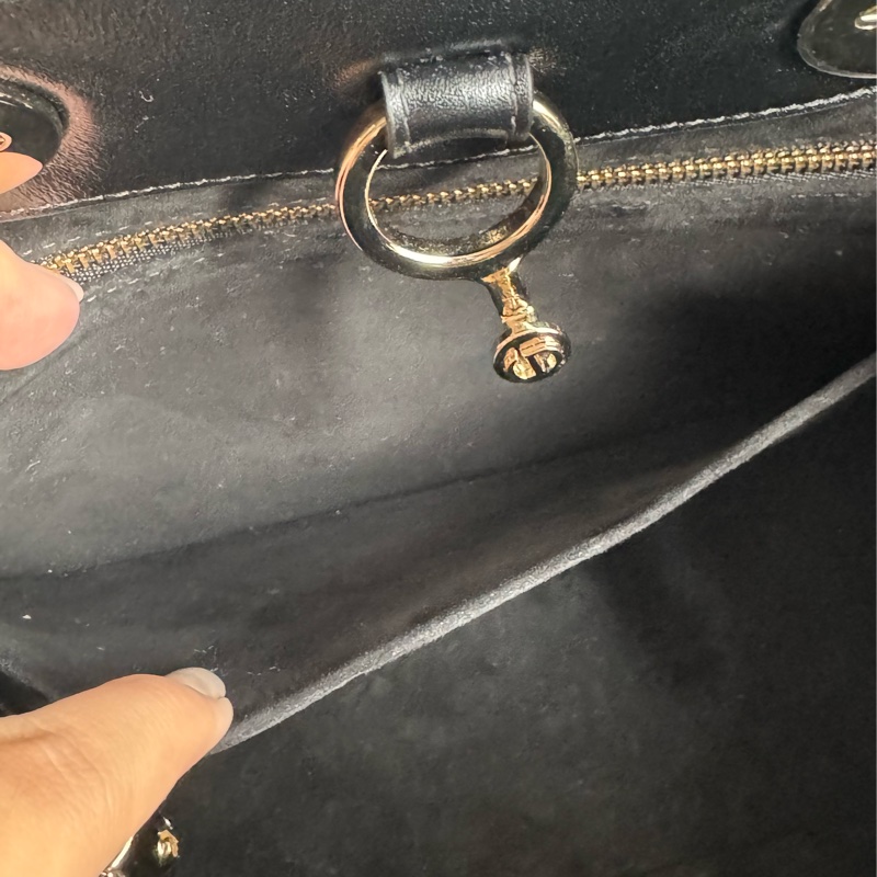 Dior黑色藤格紋淡金手提兩用包-45