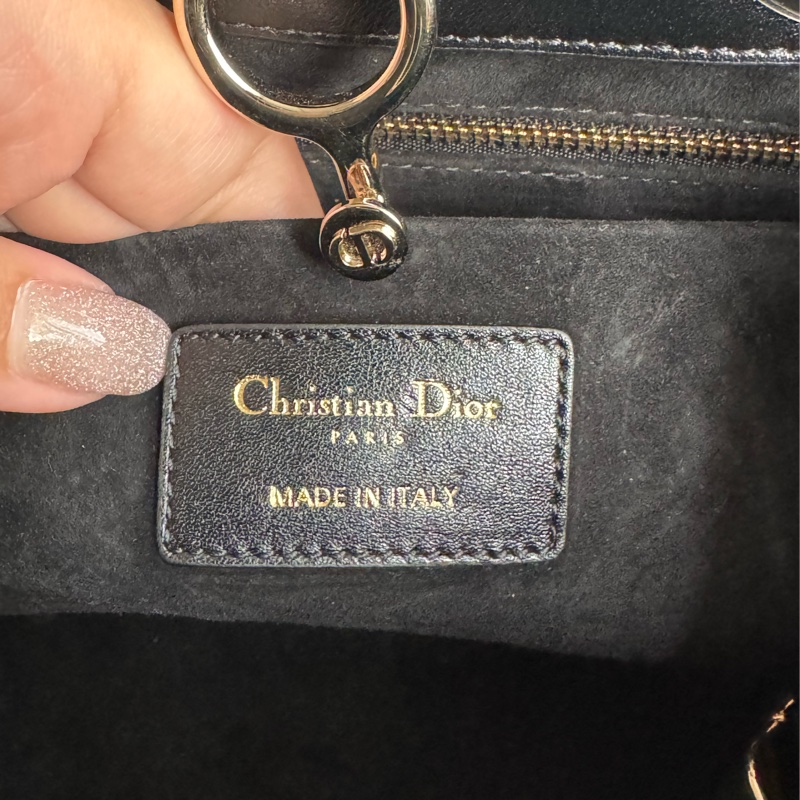 Dior黑色藤格紋淡金手提兩用包-46
