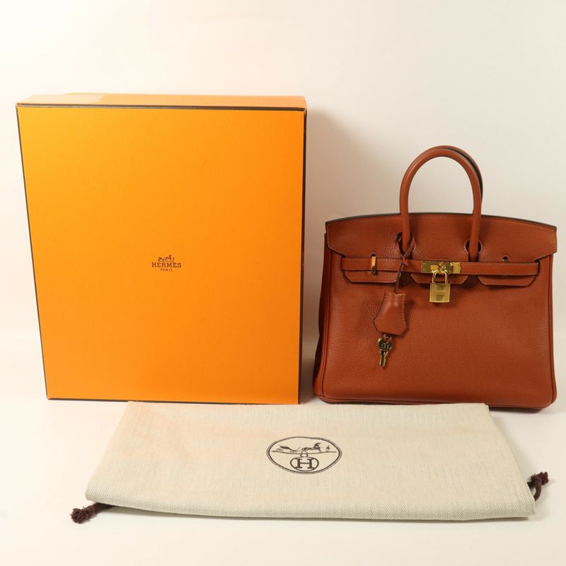 HERMES Clemence皮革Birkin 25手挽袋Cuivre-8