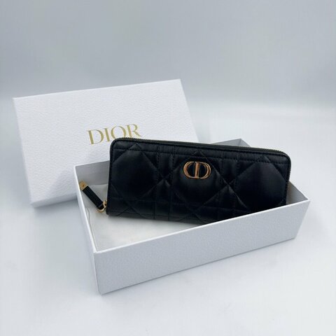 DIOR黑色羊皮MCaro薄款拉鍊的長夾(膠膜還在)