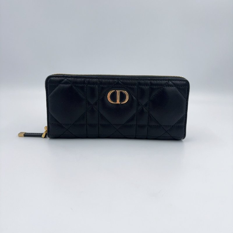 DIOR黑色羊皮MCaro薄款拉鍊的長夾(膠膜還在)-1