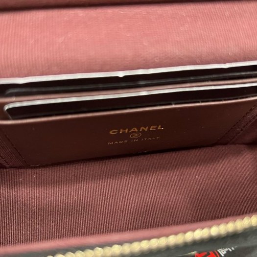 東區正精品㊣CHANEL AP4385 全新香奈兒黑色荔枝牛皮金色雙C手把金鍊雙拉鏈化妝箱飯盒包斜背包 RZ6381-10