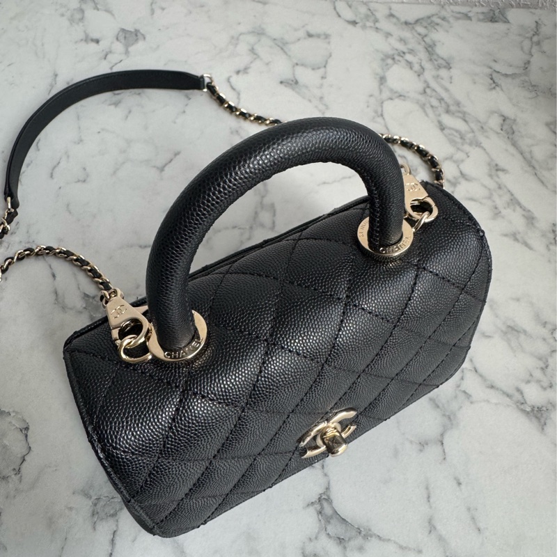 Chanel黑荔枝淡金雙C mini handle-1