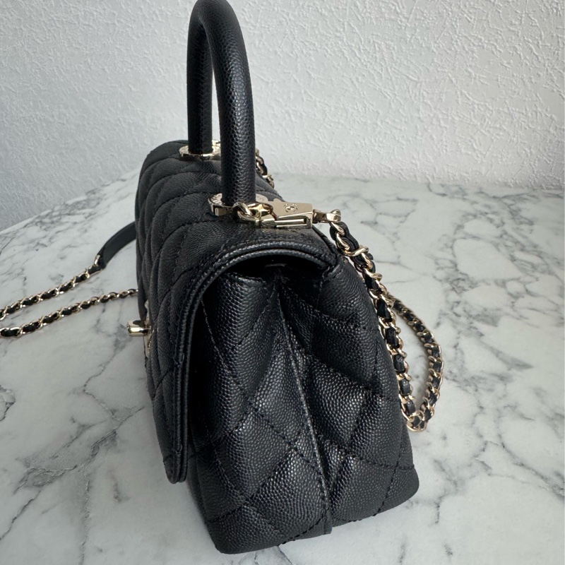 Chanel黑荔枝淡金雙C mini handle-3