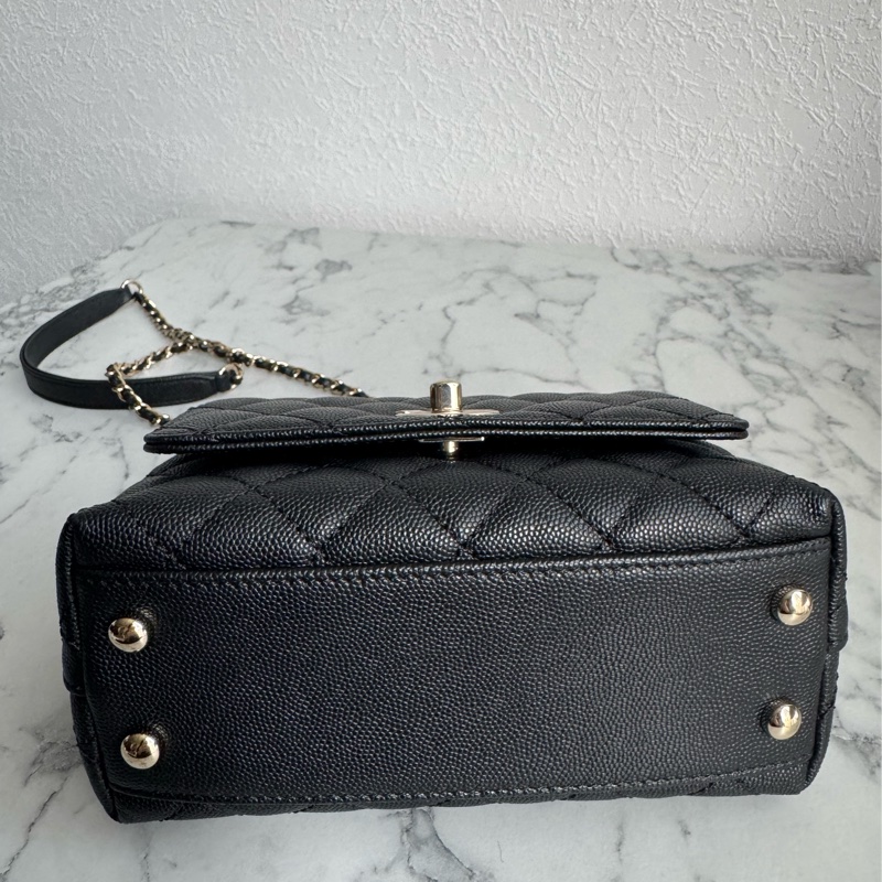 Chanel黑荔枝淡金雙C mini handle-7