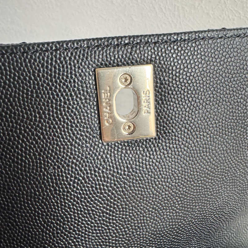 Chanel黑荔枝淡金雙C mini handle-17