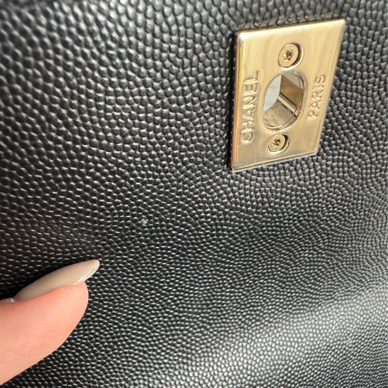 Chanel黑荔枝淡金雙C mini handle-19