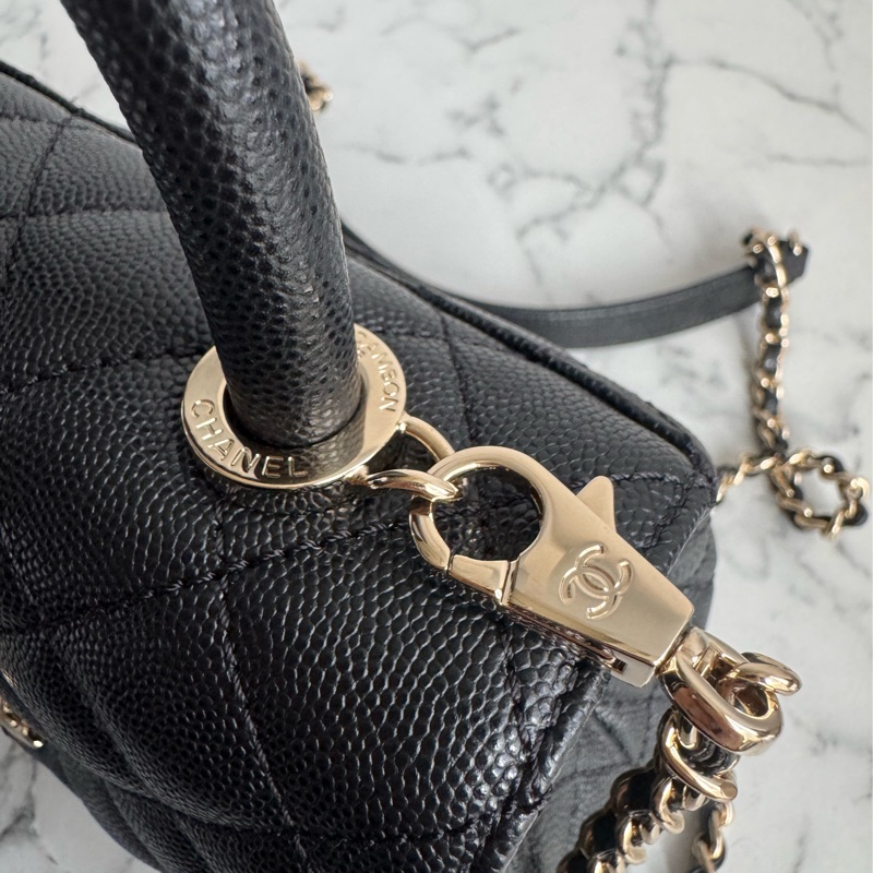 Chanel黑荔枝淡金雙C mini handle-26