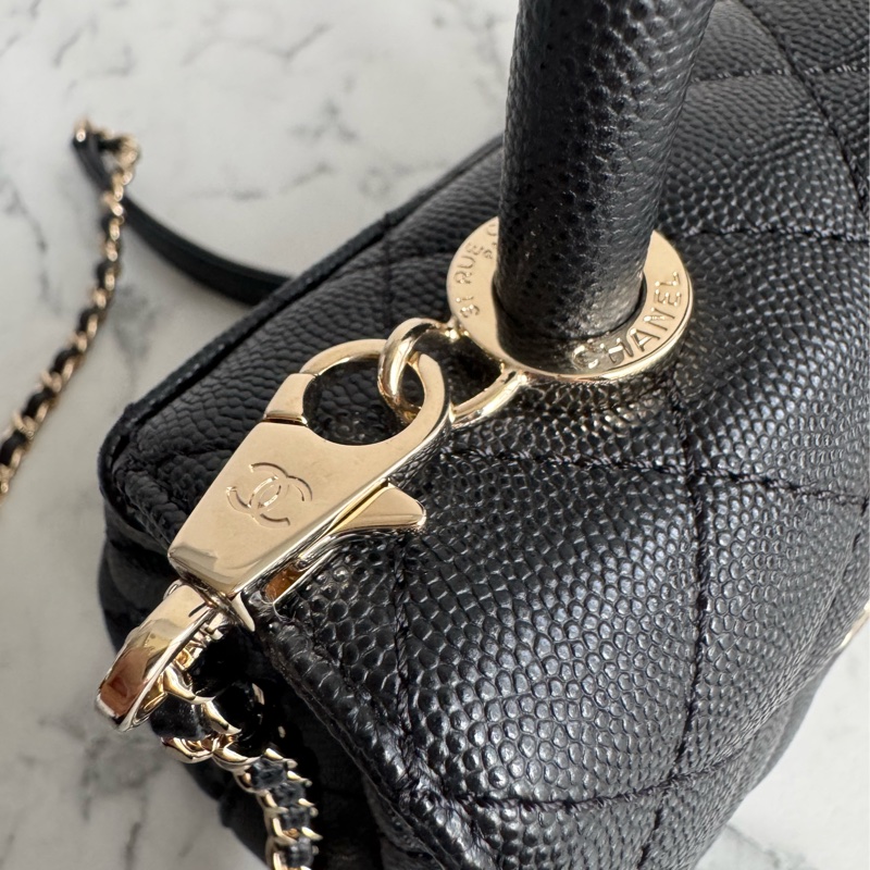 Chanel黑荔枝淡金雙C mini handle-27