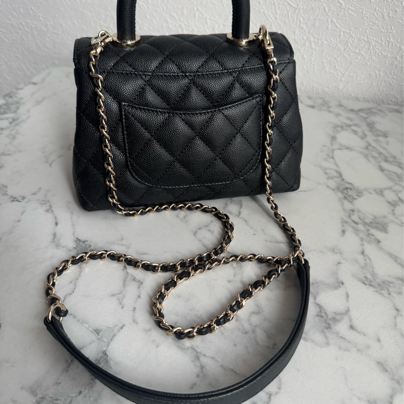 Chanel黑荔枝淡金雙C mini handle-28