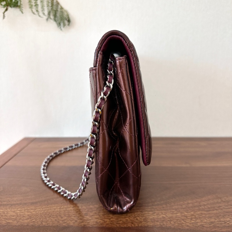 Chanel香奈兒 CF jumbo酒紅色 漆皮單蓋銀鏈 日常通勤非常實用-3