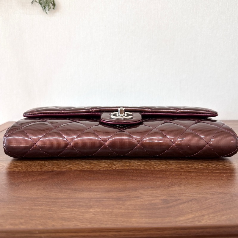 Chanel香奈兒 CF jumbo酒紅色 漆皮單蓋銀鏈 日常通勤非常實用-5