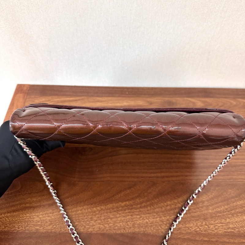 Chanel香奈兒 CF jumbo酒紅色 漆皮單蓋銀鏈 日常通勤非常實用-6