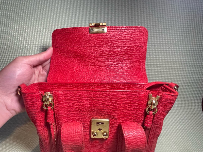 不走平台費 正品3.1 Phillip Lim Pashli 金扣式小牛皮手提/斜背包(紅)-1