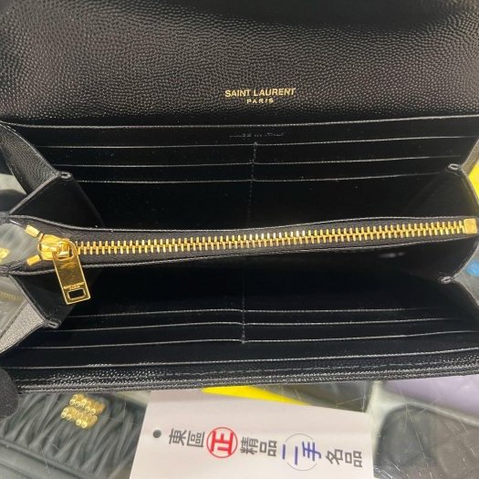 東區正精品㊣YSL Saint Laurent 372264 黑色荔枝皮金字 LOGO 信封釦子長夾 RZ6384-4