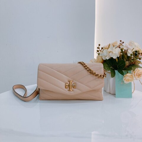 MS0670 Tory Burch 湯麗柏琦 Kira Chevron Chain Wallet Leather Beige x GHW