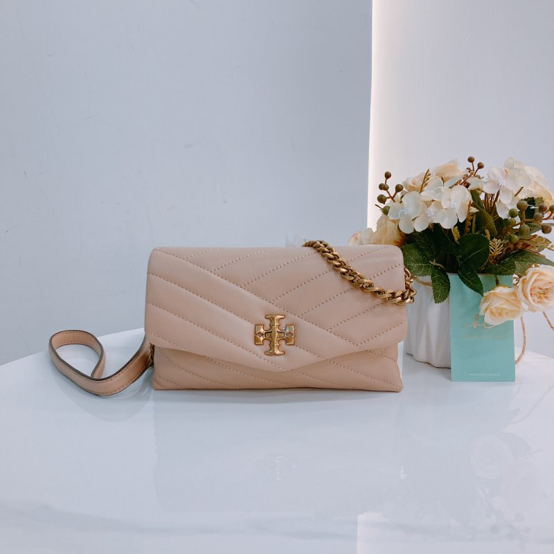 MS0670 Tory Burch 湯麗柏琦 Kira Chevron Chain Wallet Leather Beige x GHW-0