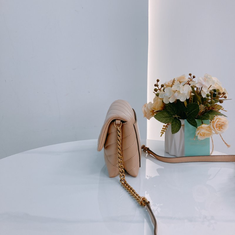 MS0670 Tory Burch 湯麗柏琦 Kira Chevron Chain Wallet Leather Beige x GHW-3