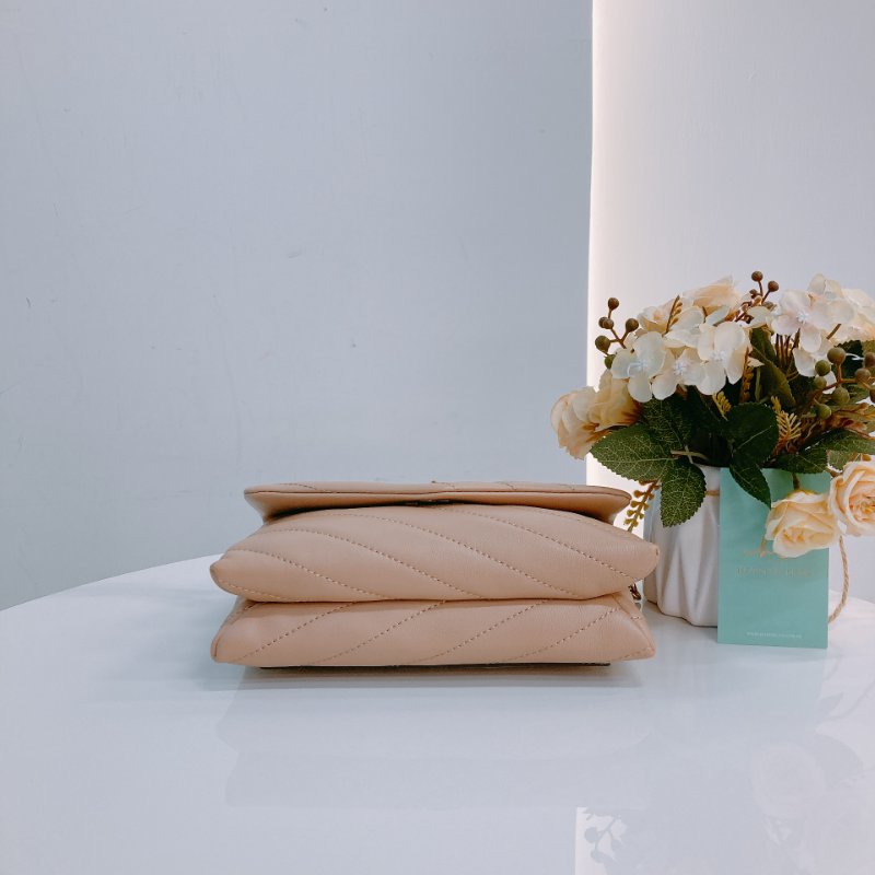 MS0670 Tory Burch 湯麗柏琦 Kira Chevron Chain Wallet Leather Beige x GHW-4