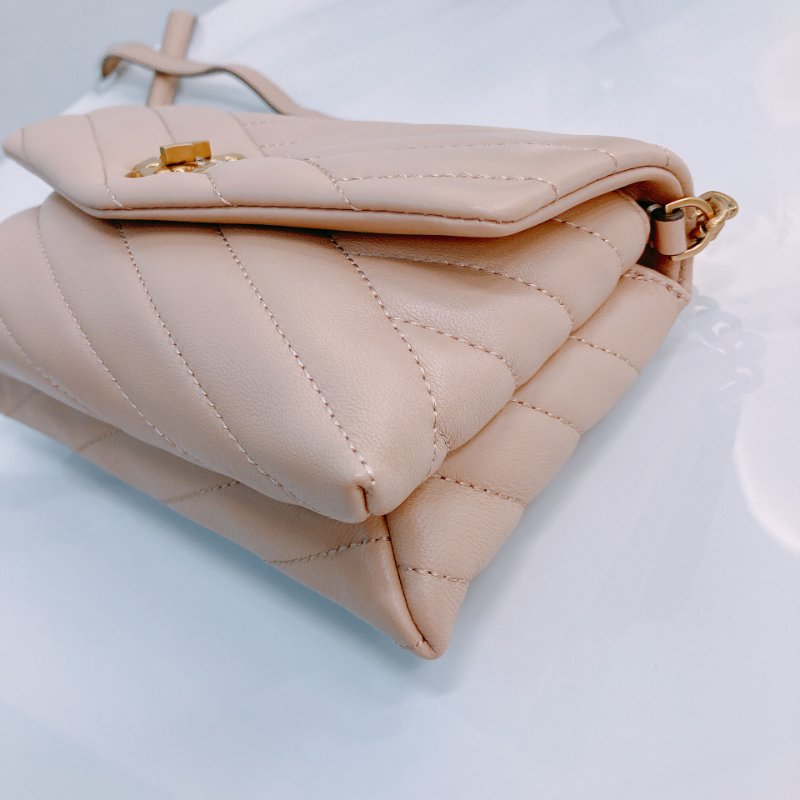 MS0670 Tory Burch 湯麗柏琦 Kira Chevron Chain Wallet Leather Beige x GHW-6