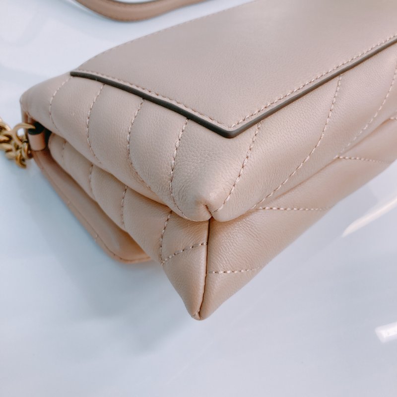 MS0670 Tory Burch 湯麗柏琦 Kira Chevron Chain Wallet Leather Beige x GHW-7