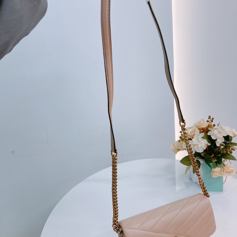 MS0670 Tory Burch 湯麗柏琦 Kira Chevron Chain Wallet Leather Beige x GHW-12