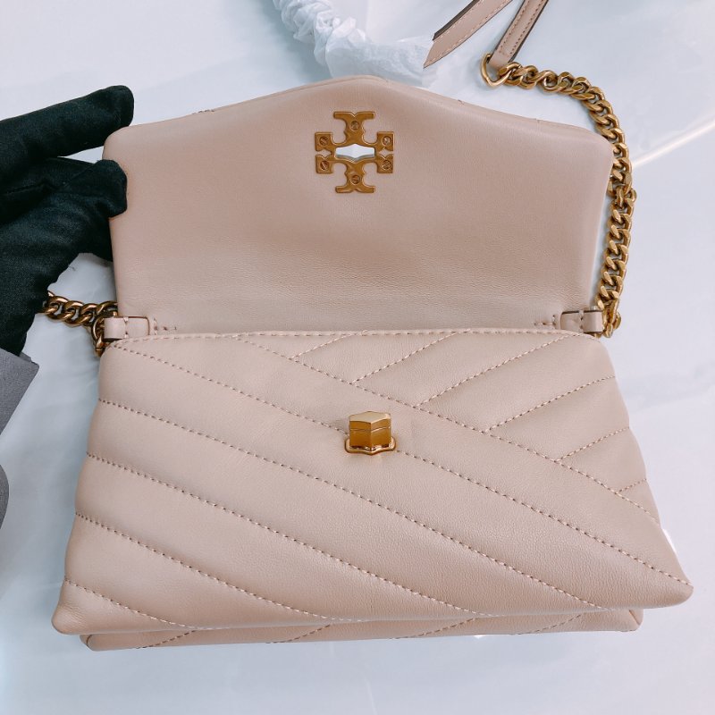 MS0670 Tory Burch 湯麗柏琦 Kira Chevron Chain Wallet Leather Beige x GHW-15