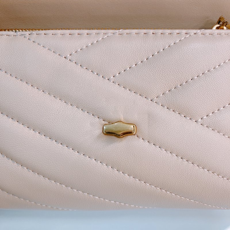 MS0670 Tory Burch 湯麗柏琦 Kira Chevron Chain Wallet Leather Beige x GHW-17